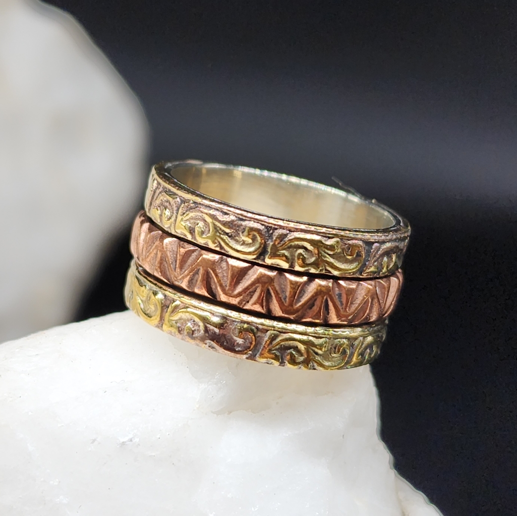 Bohemian Copper Ring Silver/Gold Plated Wide Band Spinner Ring Boho Vintage